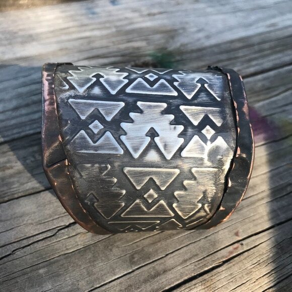 Aztec Sterling Silver 925 Southwestern Copper Cuff Unisex Wide Western Bracelet - Picture 4 of 10